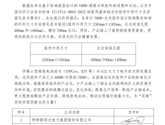 關(guān)于推動700W+光伏組件標(biāo)準(zhǔn)設(shè)計和應(yīng)用的聯(lián)合倡議